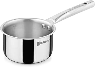 BERGNER TriPro Triply Stainless Steel 14cm (1.2L) Saucepan/Milkpan with Heavy Bottom, Ergonomic Handle with Excellent Grip, Even and Fast Heating, Easy to Clean - Induction and Gas Stove Ready