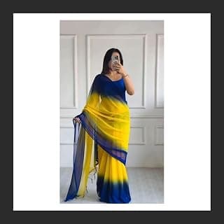 Generic Poly Georgette Colorblocked Plain Saree with matching seprate Blouse Piece a-DOLY