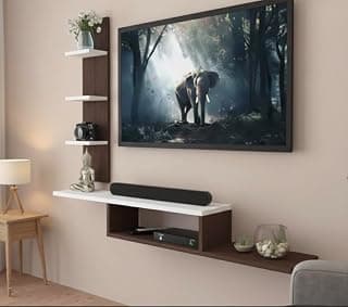 Dual L Style Engineered Wood Wall Mount TV Cabinet for 24 to 42 Inches Smart TV Home Decor in Bearish Brown White