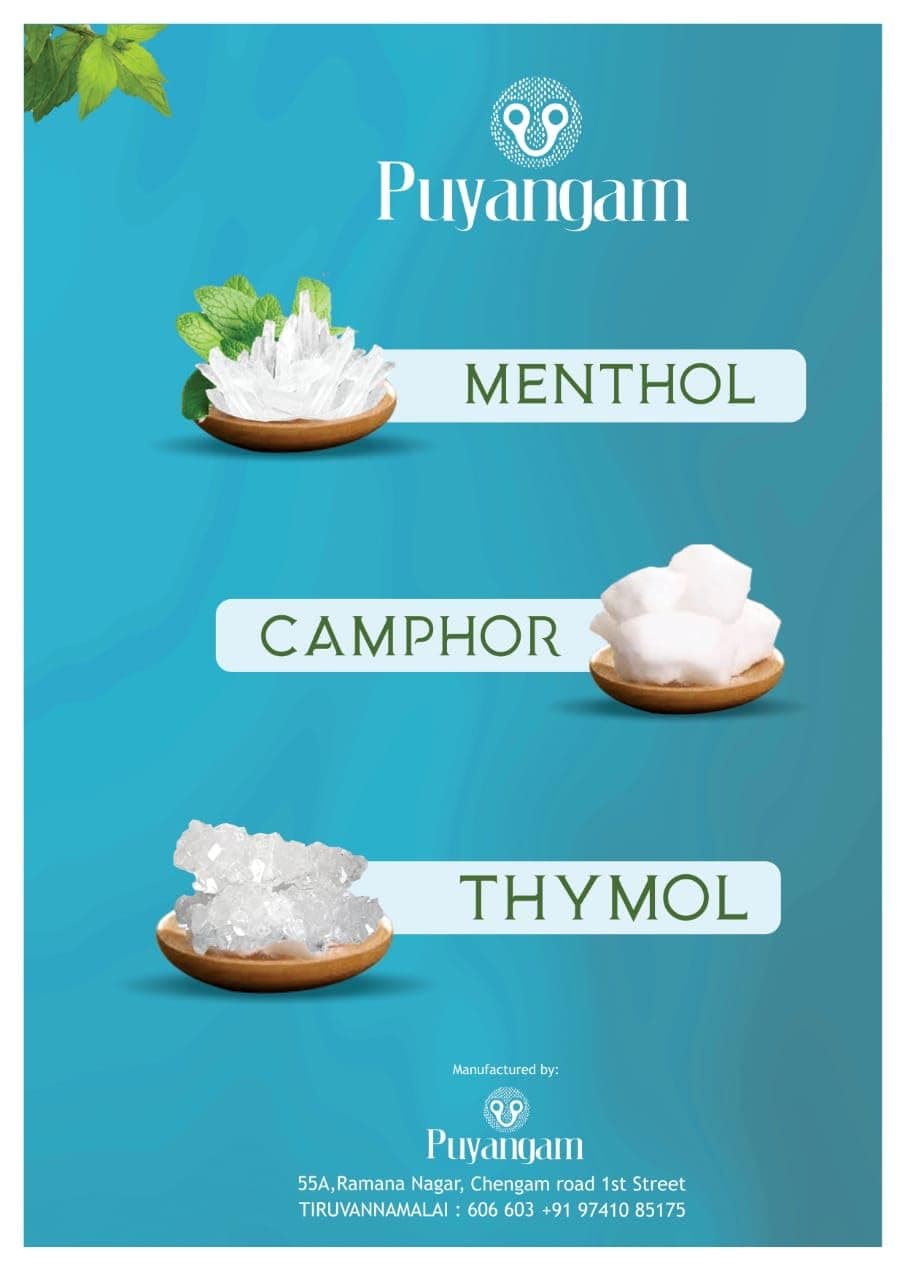 Puyangam A Grade Menthol Thymol Camphor Combo Pack (Pepper mint, Ajwain ka Pool, Kapoor)