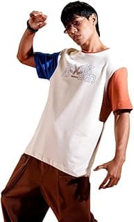 WROGN Men's 100% Cotton T-Shirt | Color Block Design with Graphic Print | Oversized Fit
