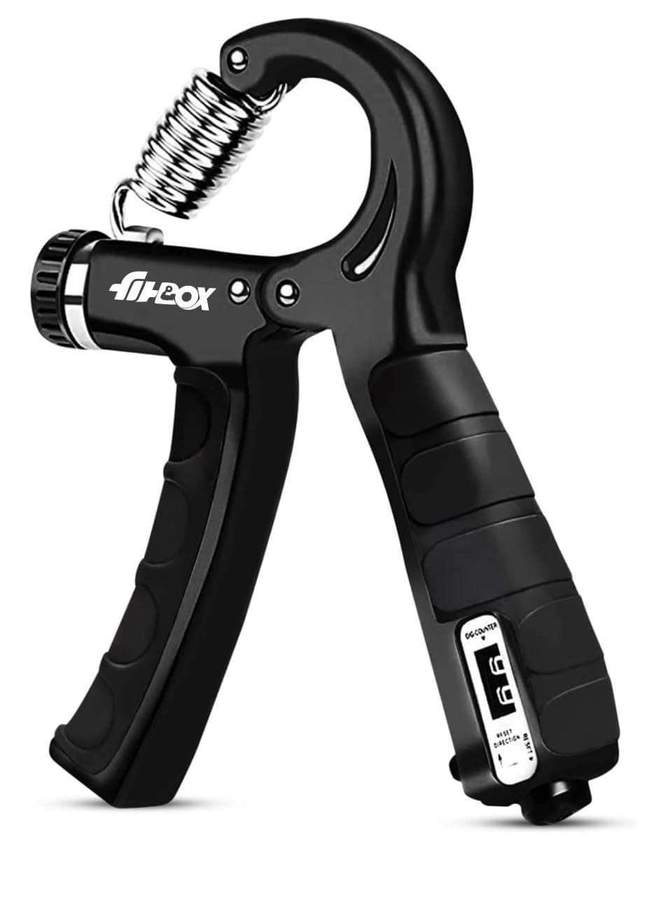 FitBox Sports Adjustable Hand Grip (5kg - 60kg) Strengthener with Counter for Men & Women for Gym Workout Hand Exercise Equipment to Use in Home for Forearm Exercise (Black) Stainless Steel Spring