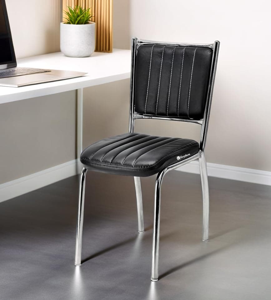 GOYALSON Office Chair Visitor Chair Without arm Rest with Steel Frame and Cushioned seat Back, Chair Without Wheels Holds up to 110 kg Heavy Design (1, Black, Heavy 3)