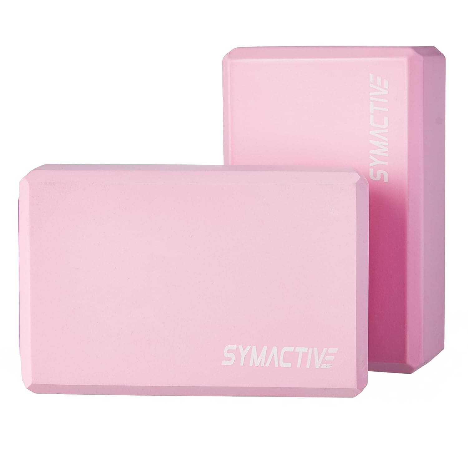 AMAZON BRAND - SYMACTIVE EVA FOAM YOGA BLOCKS | SET OF 2 | FOR STRENGTH, BALANCE & FLEXIBILITY | ODOUR RESISTANT | Pink 9L X 6W X 3H Inch
