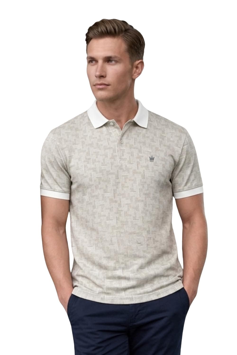 Louis Philippe Men's Slim Fit Cotton Pique Polo Tshirt with Stretch and All Over Print
