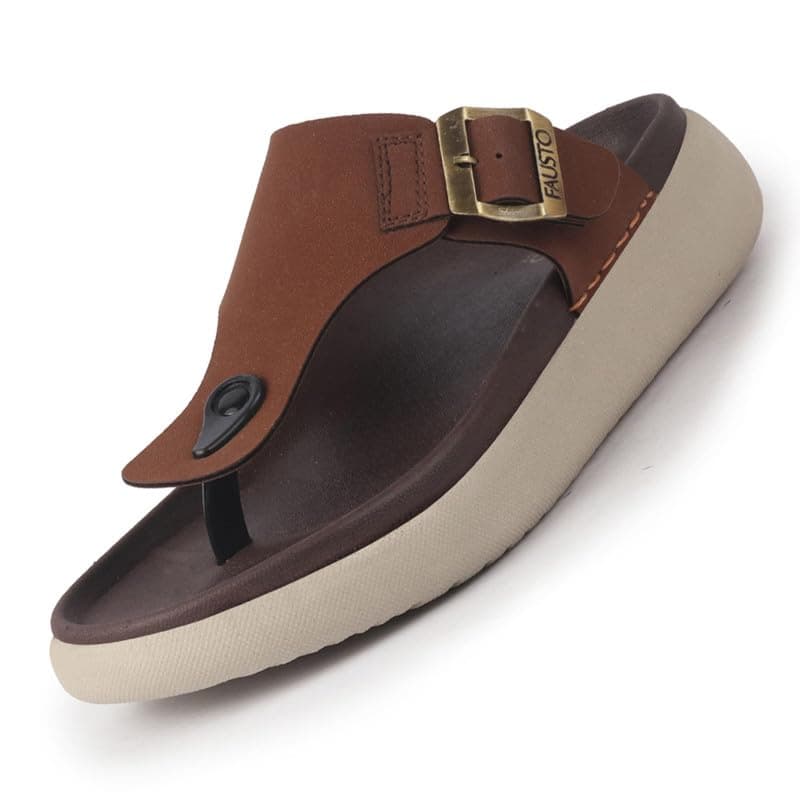 FAUSTO Men Buckle Adjustable T-Strap Side Stitched Summer Waterproof Slip On Sandals|Comfort Featherlite Insole|Thong Slipper for Monsoon Rainy Season