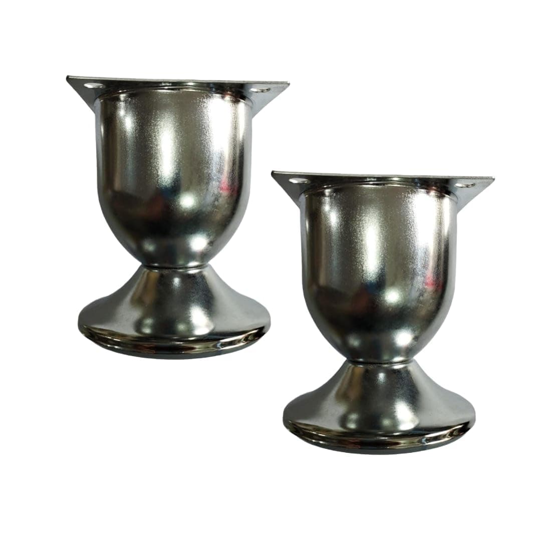 Chrome Finish Cup Shape Furniture Leg, Silver Metal Sofa Cabinet Foot, 3 Inch Pack of (2)