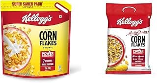 Kellogg's Corn Flakes Original 1.2kg/1.15kg | Power of 5: Energy, Protein, Iron, IMMUNO + Kellogg's Multigrain plus Corn Flakes 450 G | Power of 5 Grains | 6 Vitamins | High Iron | High