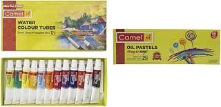 Camel Camlin Kokuyo Student Water Color Tube - 5ml Each, 12 Shades Oil Pastel + Free 1 Drawing Pencil - 25 Shades