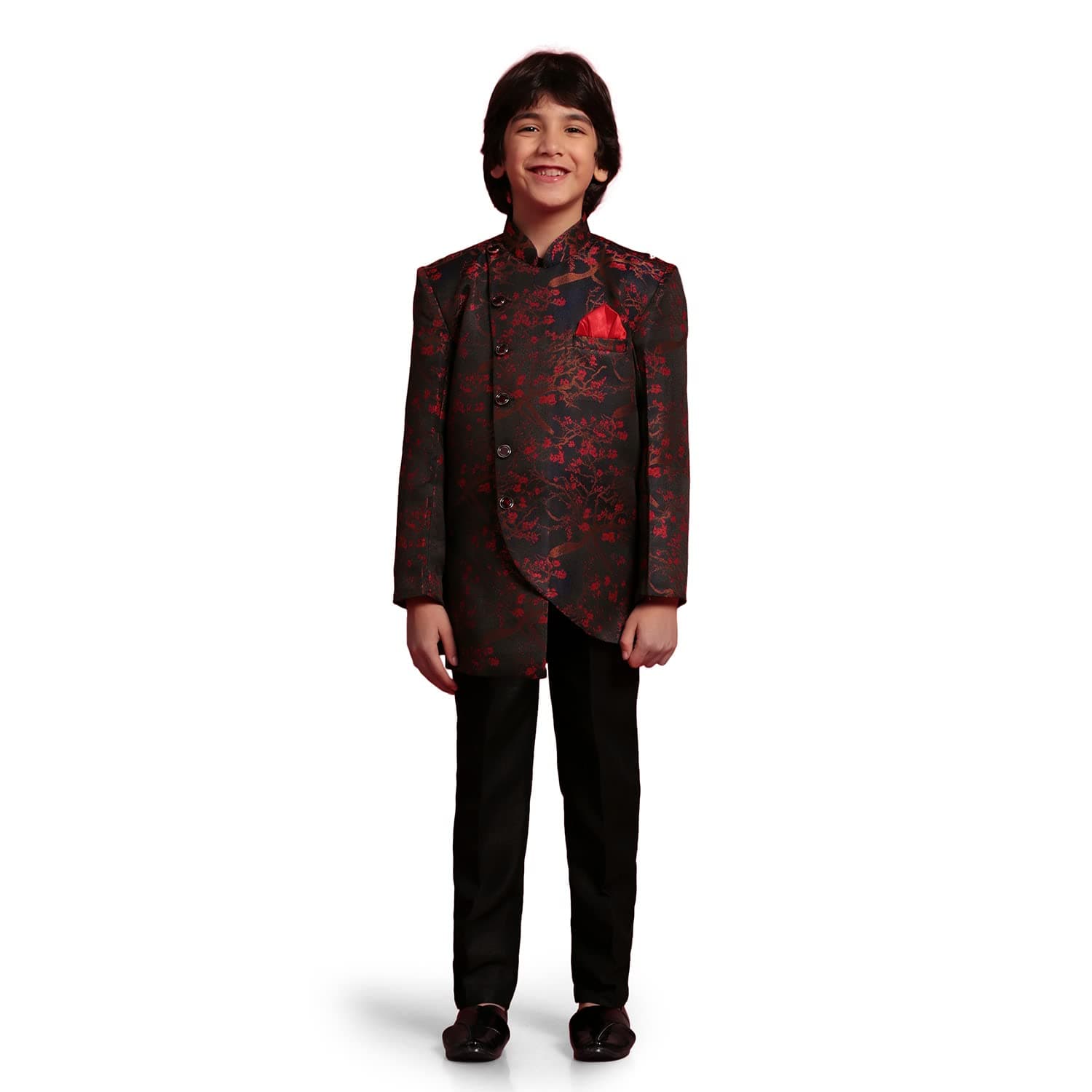 AJ DEZINES Kids Jacquard Floral Assemetric Sherwani Set for Boys - Traditional Outfit for Boy, Ethnic | Festival | Marriage Dresses for Boys - Regular Fit