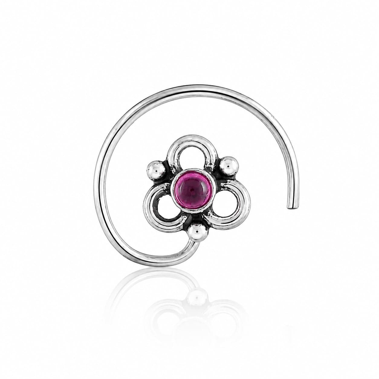 NEMICHAND JEWELS 925 sterling Silver Antique Flower oxidized Nose Pin/Nose ring for womens (ss -2)