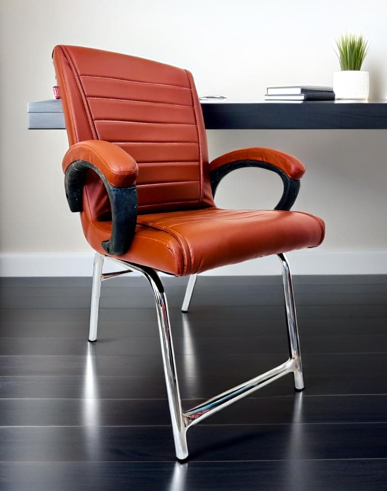 Goyal steel & furniture Executive Office Study Reception Library School Chair Home Study Library Chair with Cushioned seat Back (1, Brown, H Frame)