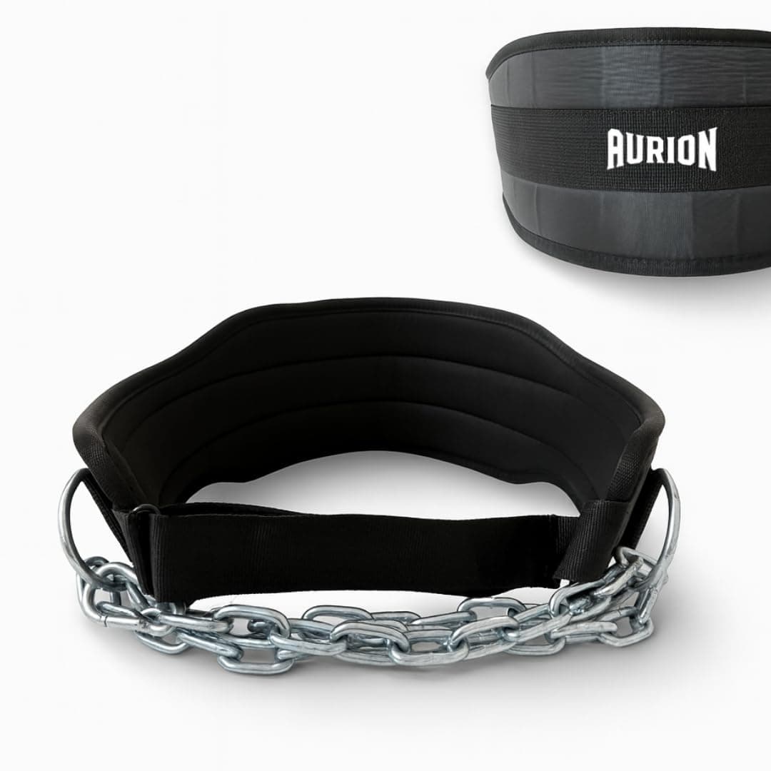 Aurion Black Neoprene Chain Dip & Pull-Up Belt with Heavy-Duty Steel Chain | Chain Dip Belt for Gym, Calisthenics, Strength Training | Durable & Comfortable