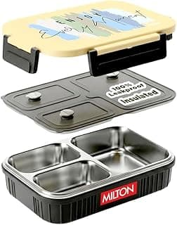 MILTON Meal Safe 3 Inner Stainless Steel Tiffin Box for School with Steam Release Plug | PU Insulated, Leak-Proof, Food Grade I Lunch Box for Kids Boys, Girls with Snap Lock Lid, 630 ml, Dark Grey