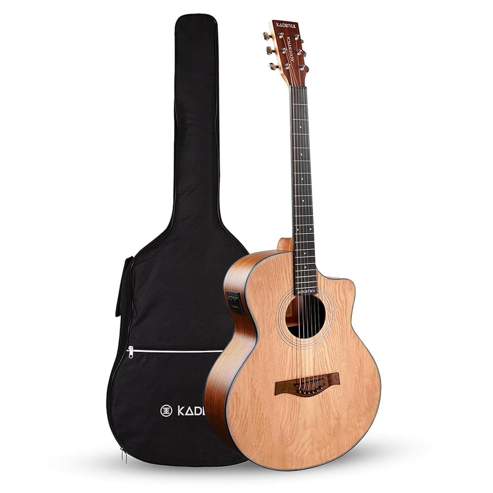 Kadence A06EQ-N Acoustica 40" Electro Acoustic Guitar | Grand Auditorium Cutaway | Ash Wood | Built-in Pickup + 2 Band EQ | Comes with Bag | Includes Learning Course | Natural