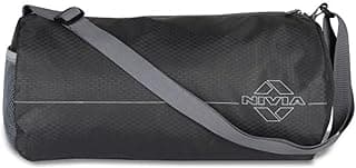 Nivia Nivia Basic Polyester Duffle Bag for Men & Women, Side Mesh Pocket, Workout & Training Bag, Suitable for Gym, Fitness, Sports & Travel with Adjustable Shoulder Strap (Black/Grey), Capacity-11L