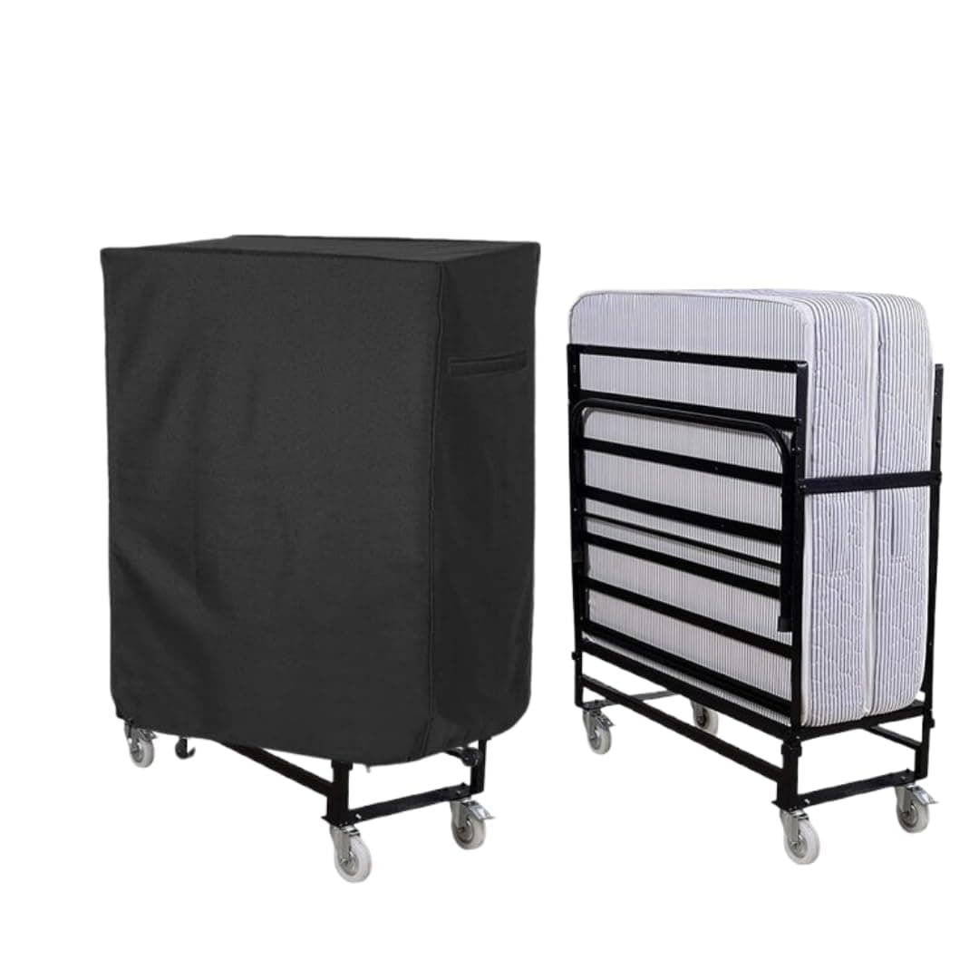 EDRAK Rollway Foldable Metal Single Bed Cover | Lockable Bed with 6inch Mattress Dustproof Cover | Drawstring Handle | (Black)