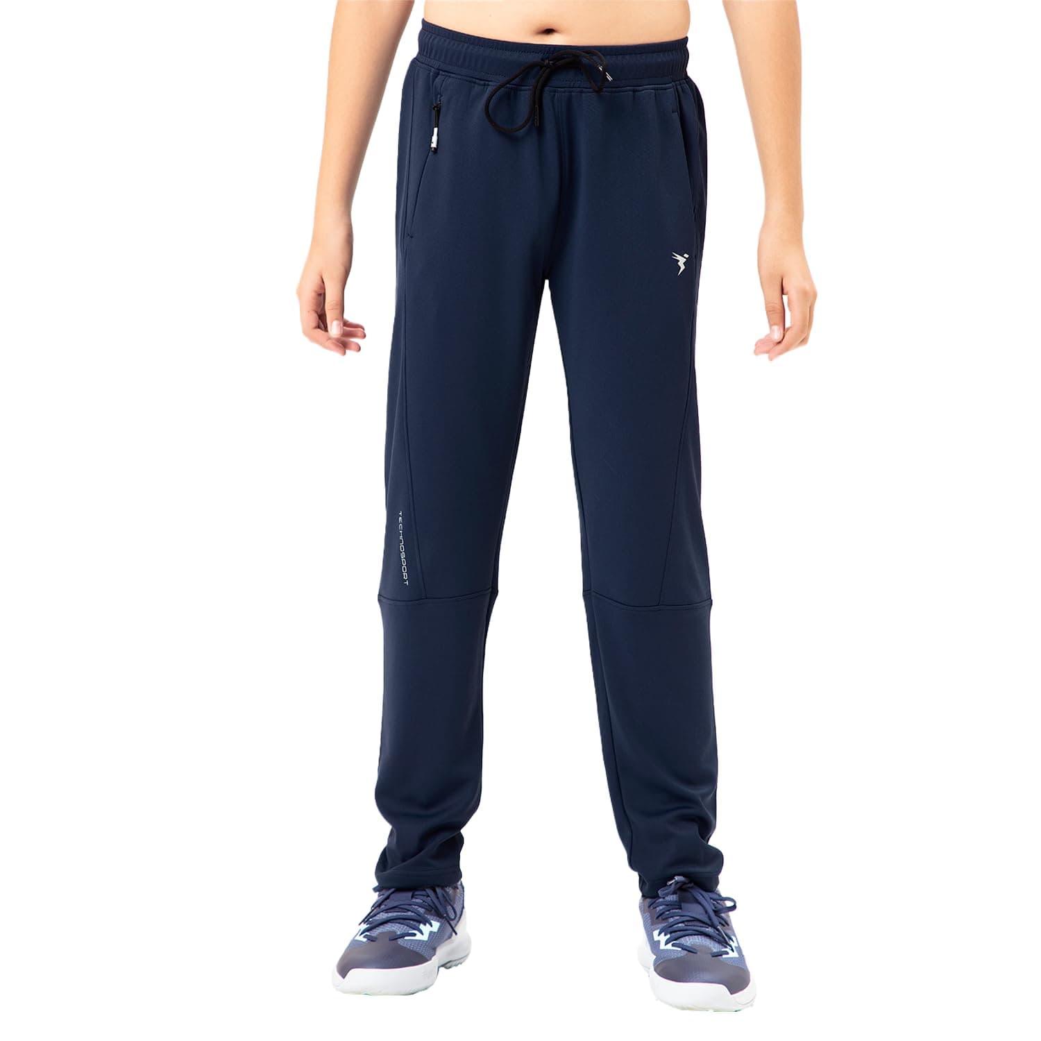 TECHNOSPORT Boy's Slim Fit Mid Rise Solid Track Pant with SPF50+, UV Protection for Running, Sports & Regular Use
