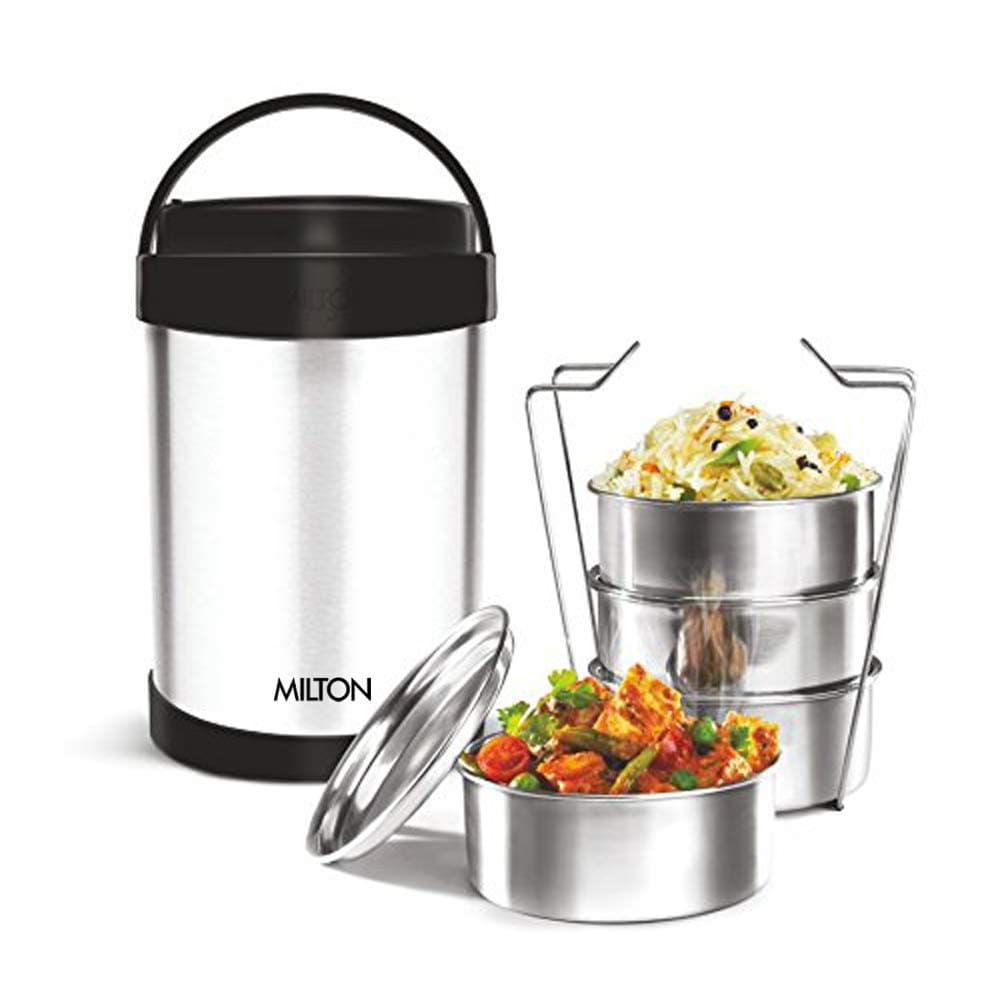 MILTON Royal 4 Stainless Steel Containers 2.4 L, PU Insulated, Hot & Cold Leak Proof Lunch Box for Office, College, Picnic, Silver