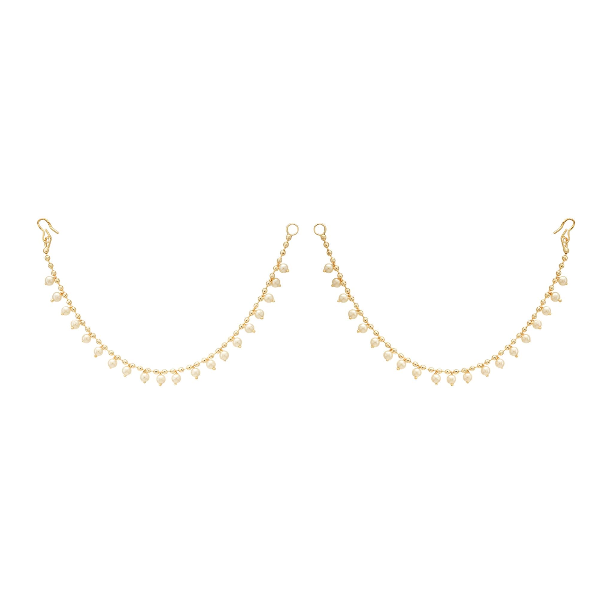 Shreyadzines Indian Bollywood Gold Plated Faux Pearl Sahara Chain set for Earring support/Ear Chains Traditional JewelryFor Women & Girls