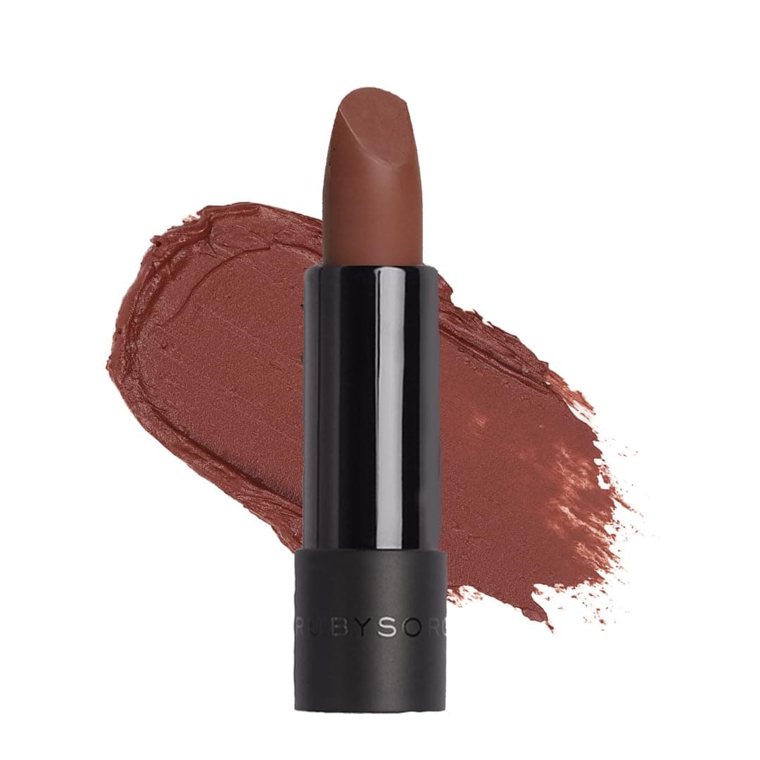 Ruby's Organics Semi-Matte Lipstick for Women All Indian Tones- Highly Pigmented, Moisturizing, Non Drying, Lightweight and Long Lasting- Lip Makeup, Synthetic Chemical Free - Brown Umber, 3.7g