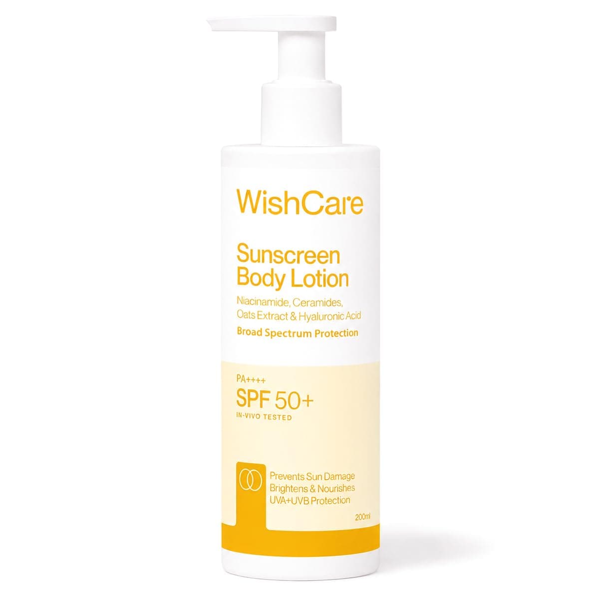 WishCare Sunscreen Body Lotion with SPF 50 PA+++ In- Vivo Tested | Body Sunscreen With Broad Spectrum UVA & UVB Protection, No White Cast | With Carrot Seed & Raspberry | For All Skin Types | For Women & Men | 200ml