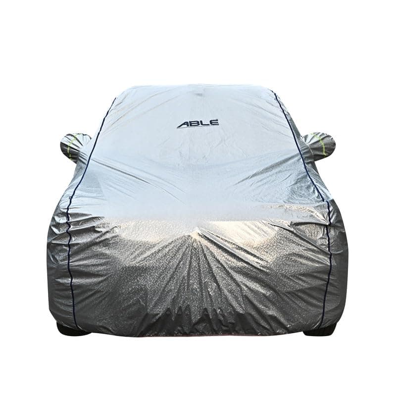 Able Dimond Silver Nonwoven Water Repellent Car Body Cover with Mirror Pockets and Driver Door Zipper Compatible for Renault Duster (2017 to Till Now Model)