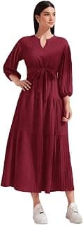 FNOCKS Pleated Maxi Dress with Belt for Women's