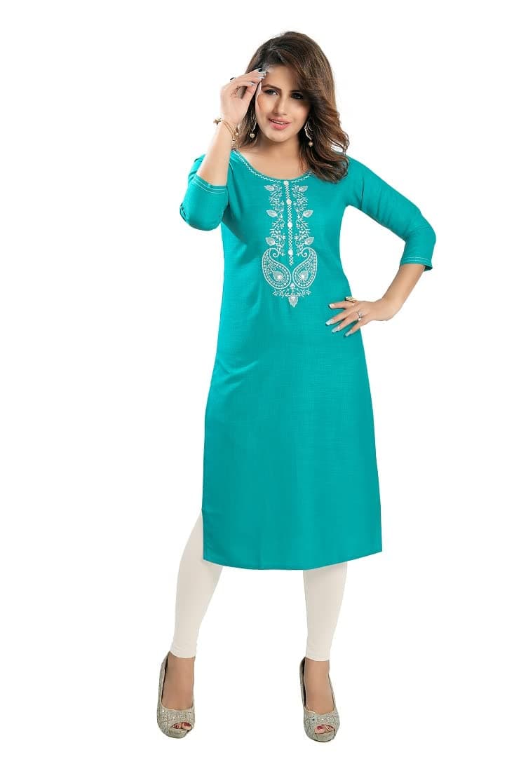 DARIKA Present Cotton Kurti in Hand Embroidery Blue & Pink Color for Women Small & Plus Size.