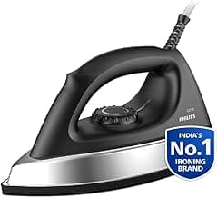 PHILIPS Stainless_Steel Heavyweight Dry Iron Gc181/8-1000 Watts Power, Black Non-Stick Soleplate, Ergonomic Grip