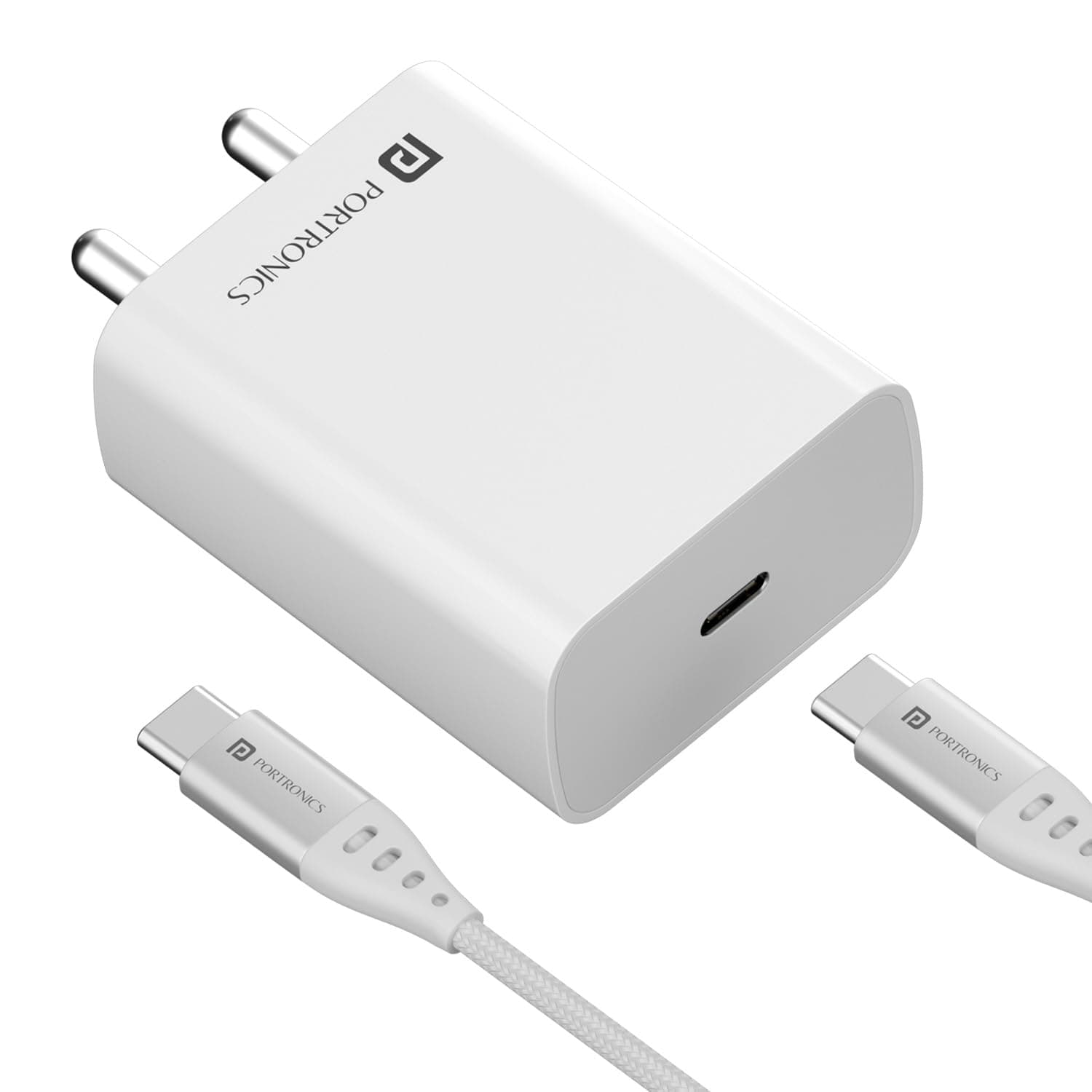 Portronics Adapto 25 Pro 25W Fast Charging Type C Adapter with Type C Charging Cable,PPS Protection,for iPhone 15/14/13/12/11 & Pro Max Series,Samsung S24/S23/S22/S20/S21/S21 Other Type C Devices