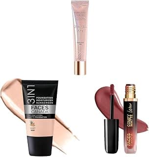 FACES CANADA Celeb Glow Combo |Strobe Cream - Rose Gold, 18ml + Hydra Matte Foundation - Rose Ivory, 18ml + Comfy Matte Wow - Choco Couture, 3.8ml | Highlighter | Highly Pigmented | Pack of 3