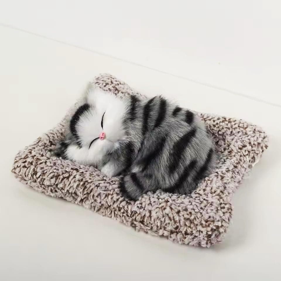 SUPER TOY Cute Sleeping Cat Plush Toy with Meow Sound, Gift for Kids Car Dashboard Accessories (Stripped Black)