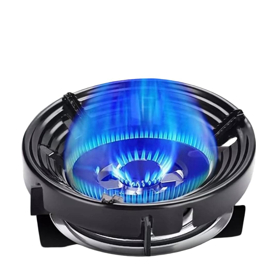 metal Black Gas Saver Burner Stand Gas Chula Burner Gas Saver Stand Jali Ring Fire & Windproof Energy Saving, Gas Chula Support Stand 4 Legs Supported for Indian Gas 0.7mm