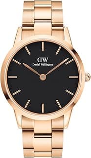 Daniel Wellington Iconic Analog Watch for man with Black Round Dial & Rose Gold Stainless Steel Bracelet Band Water Resistant Men's Wrist Watches - DW00100344K