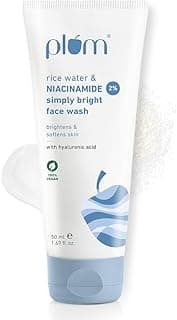 Plum Simply Bright 2% Niacinamide Face Wash With Rice Water | Brightens Skin, Helps Fade Blemishes | Softens & Smoothens Skin | Gentle & Non-Drying | Women & Men | 100% Vegan | 50 ml