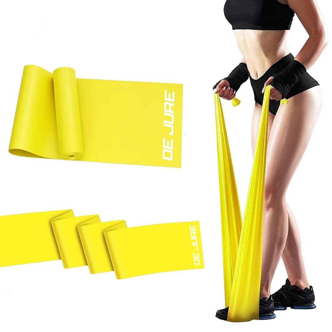 De Jure Fitness 5-Inch Natural Rubber Resistance Band for Exercise, Yoga, Pilates, Physical Therapy, Home Workout – Thera Loop Tech Band for Stretching, Strength Training & Rehab – 1.5m - Yellow