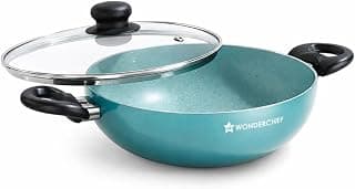 Wonderchef Vitalife Non-Stick Kadhai & Glass Lid for Kitchen, 24cm, 2.5 L, Non-Toxic Coating, PFOA-Free, Cool-Touch Handles, Scratch-Resistant, Gas & Induction Compatible, 2-Yr Warranty, Teal Green