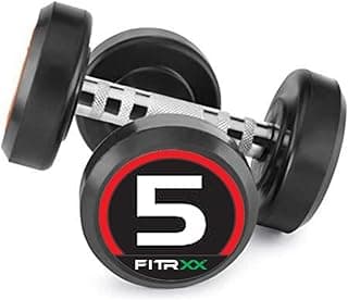 FITRXX Pair of 5kg Rubber Coated Round Bouncer Dumbbells for Men & Women | Premium Cast Iron Weights for Home & Gym Strength Training | Set of 2 (5kg Each)