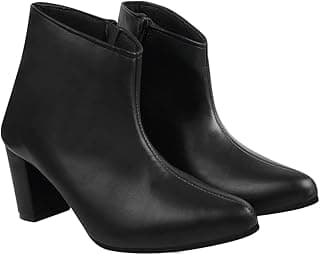 Shoetopia Women's Ankle Boots – Faux Leather Pointed Toe Booties with Side Zip & Mid Block Heel for Work, Party & Everyday