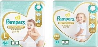 Pampers Premium Care Pants Diapers, Large, 44 Count & Pampers Premium Care Pants Diapers, XXL, 30 Count