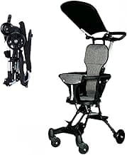 Tiny Baby Stroller Pram| New Born/Safety Harness| with Sunshade,Foldable Baby Trolley with 2-Position Adjustable, 3 Point Safety Belt, Baby Pram Stroller for Kids with Canopy & Parent Handle(black)