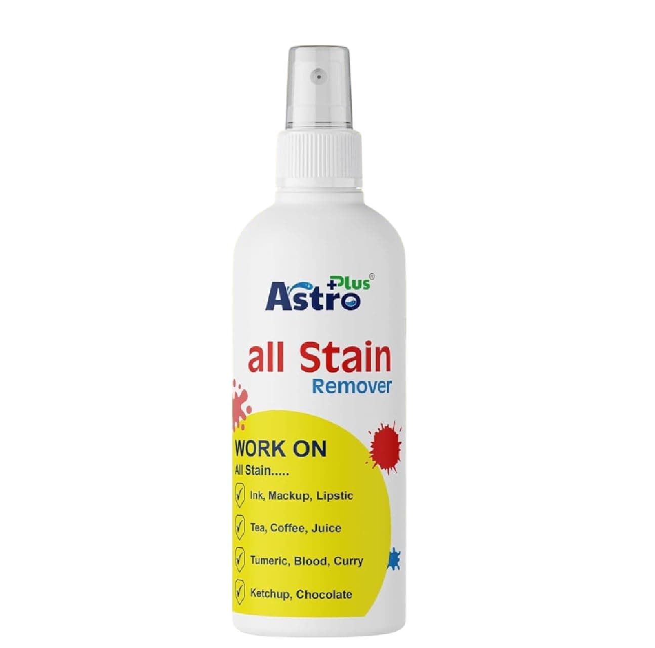 Astro Plus+ 100ML Stain Remover Spray for Clothes | Suitable for All Fabrics | Toxin-free Easy to Carry | Eco-friendl Clean Grease All color Stain Remover Fabric, Carpets, Linens, Laundry