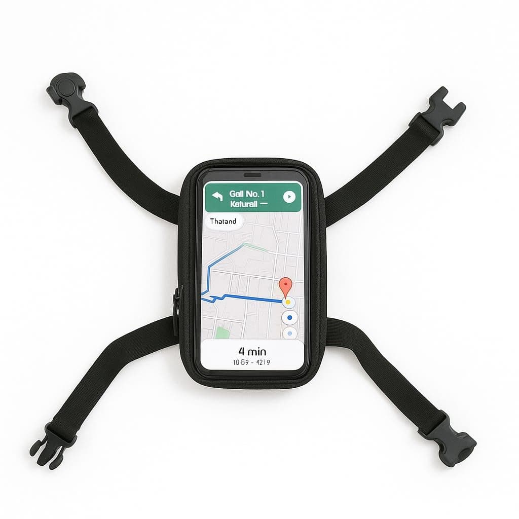 Motorcycle Phone Mount Holder with Waterproof Case, Universal GPS Navigation Stand, Adjustable Straps, Black