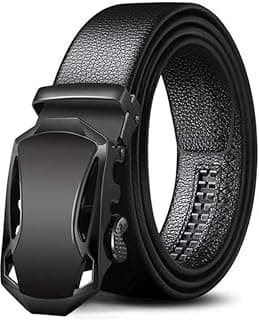 Generic MARETTO Black Leather Belt for Men with Automatic Ratchet Buckle | Adjustable Formal & Casual Belt for Men | Stylish Full Black Waist Belt for Office, Jeans & Trousers