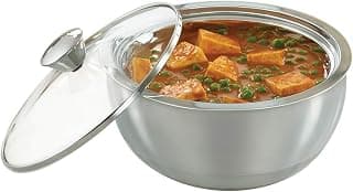 Borosil Stainless Steel Insulated Curry Server | Thermal Food Casserole with Double Wall Insulation | Keeps Food Hot & Fresh | Durable Dinner Serveware (900 ml)