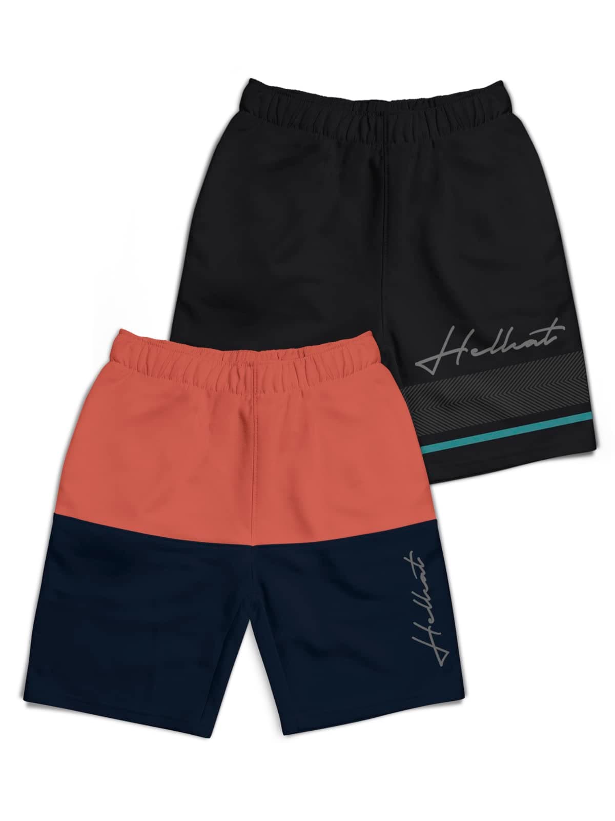 HELLCAT Pack of 2 Trendy Typographic Printed Mid rise Shorts for Boys