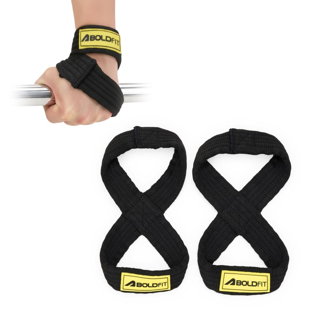 Boldfit Weight Lifting Straps Wrist Supporter for Gym Training, Deadlift Grip Heavy Workout Accessory for Men & Women, Strength Training Weightlifting Strap - 1 Pair - GripX Black