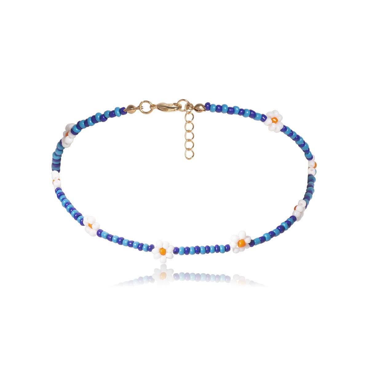 Aaishwarya Blue Women's Colorful Boho Flower Rice Beads Chain | Beaded Necklace for women and girls | Birthday gift | Beach Accessory
