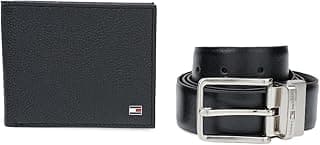 Tommy Hilfiger Men Romney Formal Leather Belt+Wallet Gift Set - Black/Black+Brown